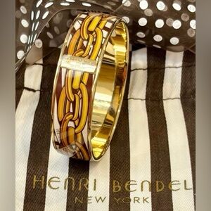 FULL INCLUSION HENRI BENDEL Gold/Brown Enamel Chain-Print Bangle Bracelet
